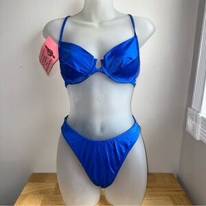 90s dead stock Jelly swimwear electric blue bikini set top Sz L bottom Sz M NWT